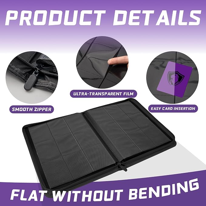 9 Pocket Card Binder,360 Pockets Trading Card Holder Book, Premium PU Cover Zip Folder Binder,Side Loading Carrying Case Binder Album for TCG,MTG,Sports Cards,Game Cards (Purple)