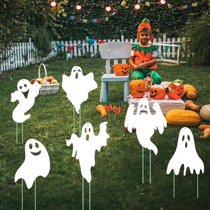 Halloween Yard Signs Outdoor Decorations - 6 PCS Ghost Stakes Outside Decor - Double Sided Party Decorative Signs for Yard Home Lawn Patio Garden ﻿