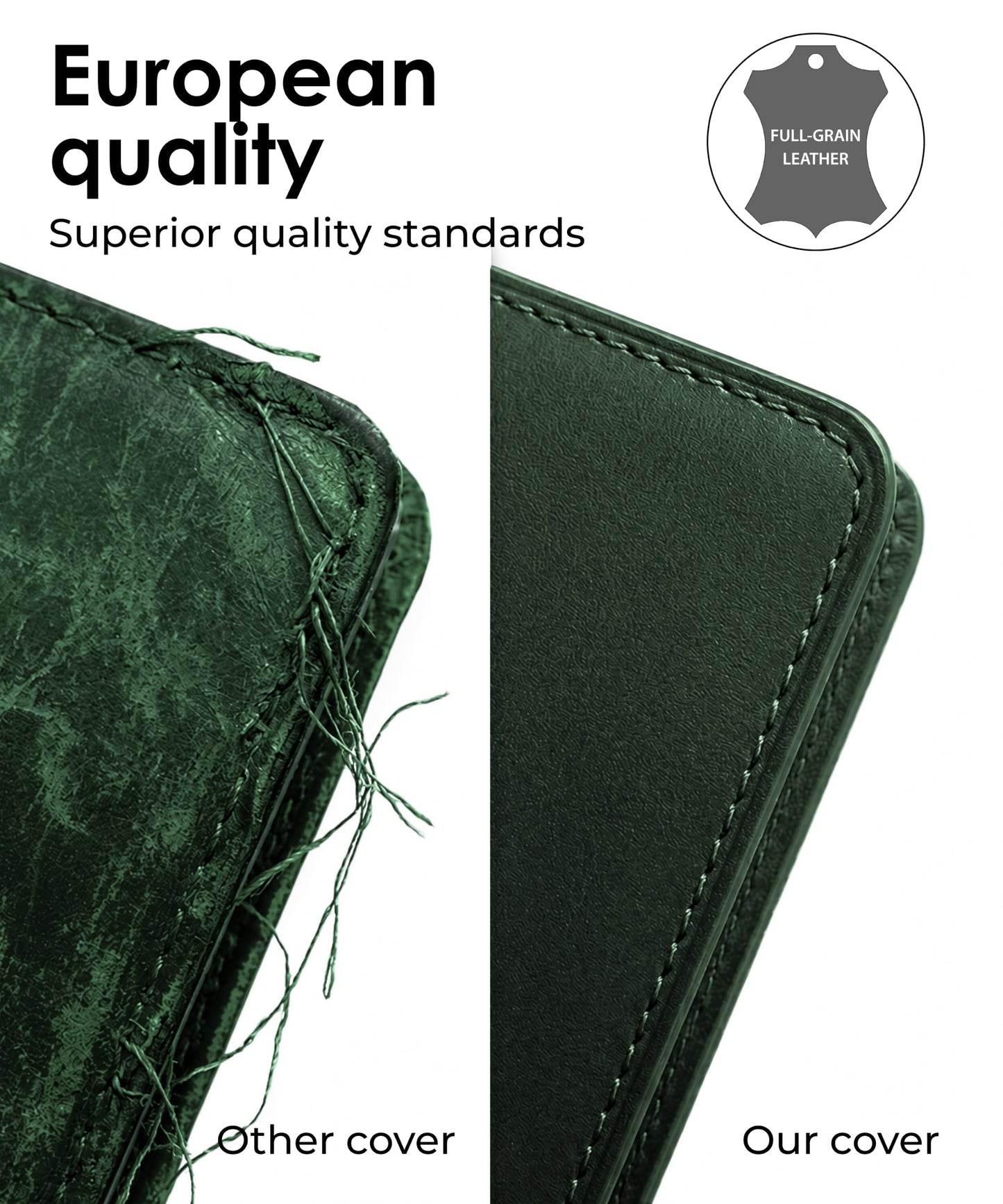 Leather Journal Cover – Refillable A5 Notebook Cover (5.8" x 8.3") with 3 Elastic Bands for Multiple Inserts, Genuine Leather Travel Diary Case with Pockets & Pen Holder Green (Inserts Not Included)