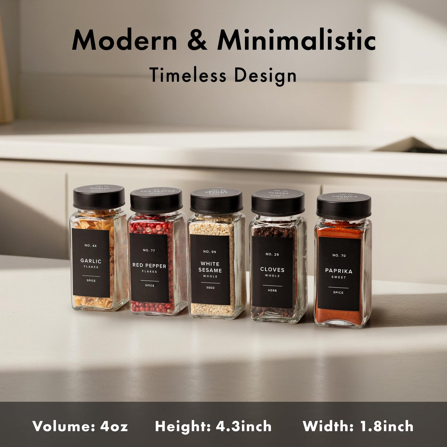 EDELHAUS Glass Spice Jars with Label and Black Lids (24 x 4oz) Spice Containers with 240 Labels, Shaker Inserts, Steel Funnel, Empty Square Seasoning Organizer for Spice Rack, Cabinet, Drawer