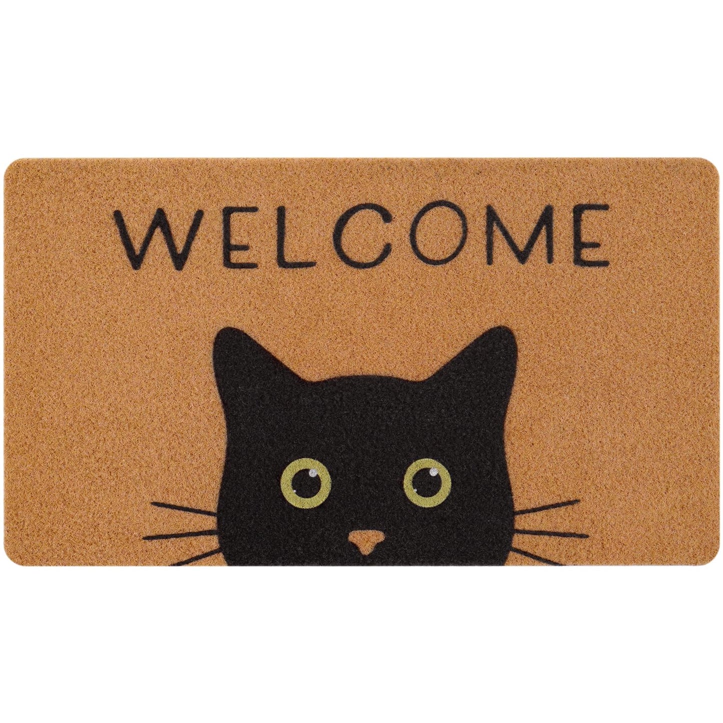 UINI Door Mat Cat Welcome Mat, Black Cat with Green Eyes Doormat, Non-Slip Cat Welcome Mats for Front Door, Outside Entrance, Resist Dirt, 17" x 30"