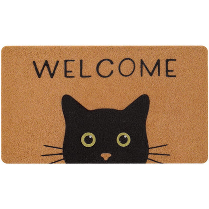 UINI Door Mat Cat Welcome Mat, Black Cat with Green Eyes Doormat, Non-Slip Cat Welcome Mats for Front Door, Outside Entrance, Resist Dirt, 17" x 30"