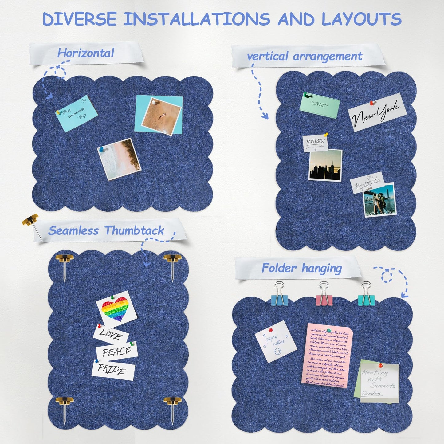 Felt Bulletin Board 24" x 18" Cork Board Alternative,Decorative Felt Pin Board Foldable Cork Boards for Walls Self-Adhesive Cork Board for Home Office Classroom Pin Board (Dark Blue)