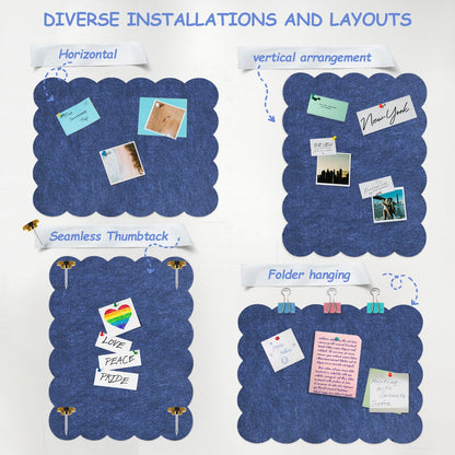 Felt Bulletin Board 24" x 18" Cork Board Alternative,Decorative Felt Pin Board Foldable Cork Boards for Walls Self-Adhesive Cork Board for Home Office Classroom Pin Board (Dark Blue)