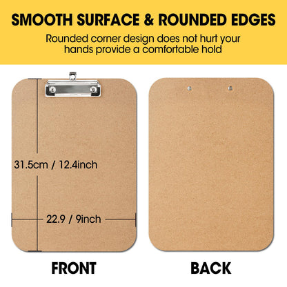 24 Pack Clipboards Bulk, Clip Boards 8.5x11 Standard Letter Size, Clipboards for Classroom, Wooden Clipboard, Hardboard Office Clipboard, Classroom Supplies