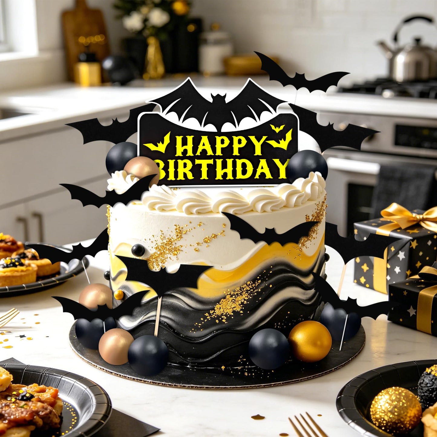 Superhero Cake Topper Bat Cake Decor - Happy Birthday Decorations for Hero Themed Party Supplies