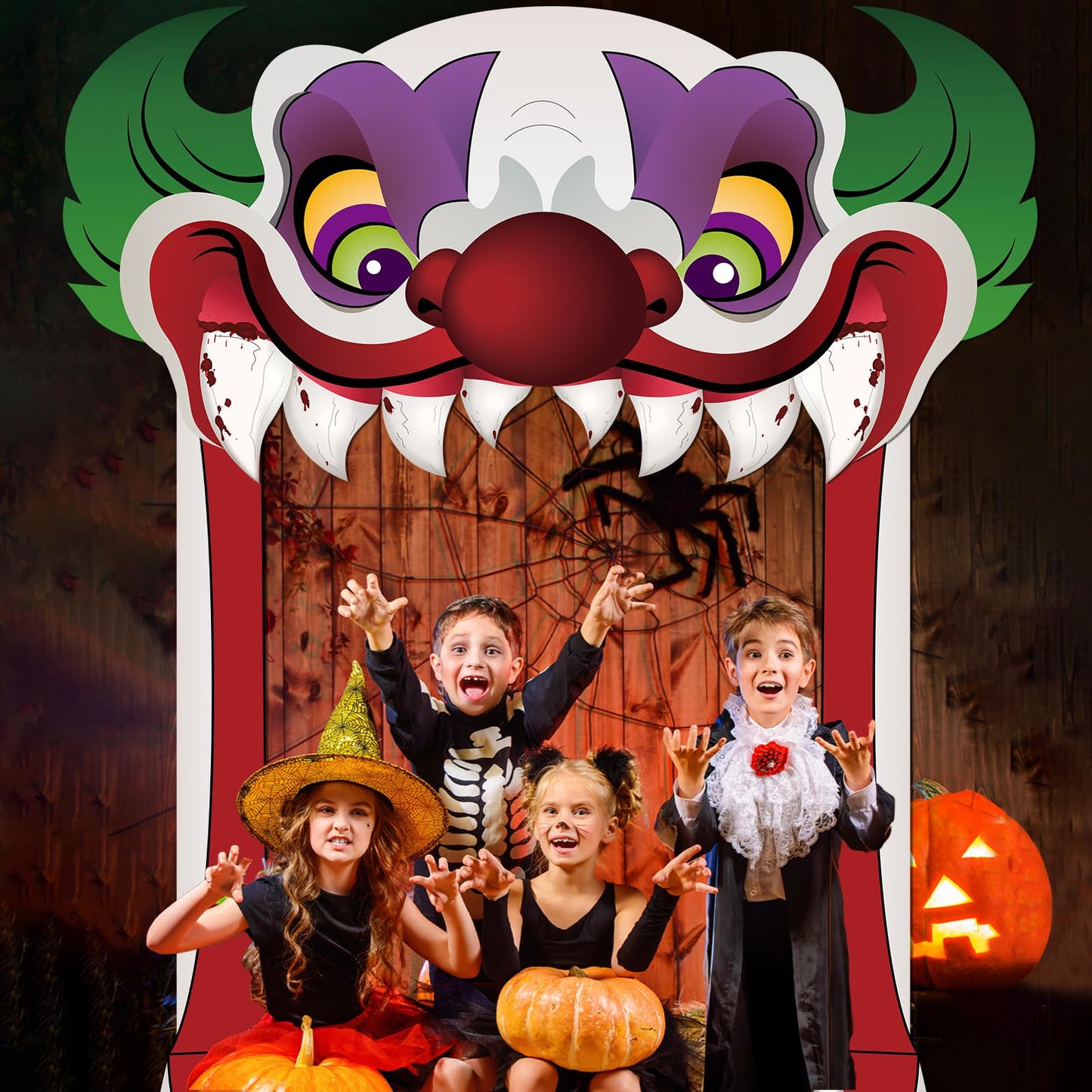 Halloween Creepy Clown Theme Door Banner - Horror Clown Scary Stand Up Background Banner for Carnival Party Photo Booth Props