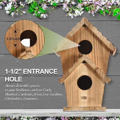 NATUREYLWL Bird Houses for Outside-2 Hole Wooden Outdoor Bird House,Wild Bird Box House,Nesting Box Birdhouse,Garden Bird Roosting