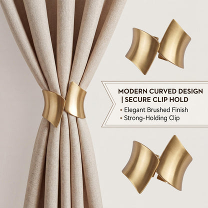 2 Pack Decorative Gold Metal Curtain Tie Backs Window Drapery Wire Drawing Spring Clip Holdbacks for Home Office