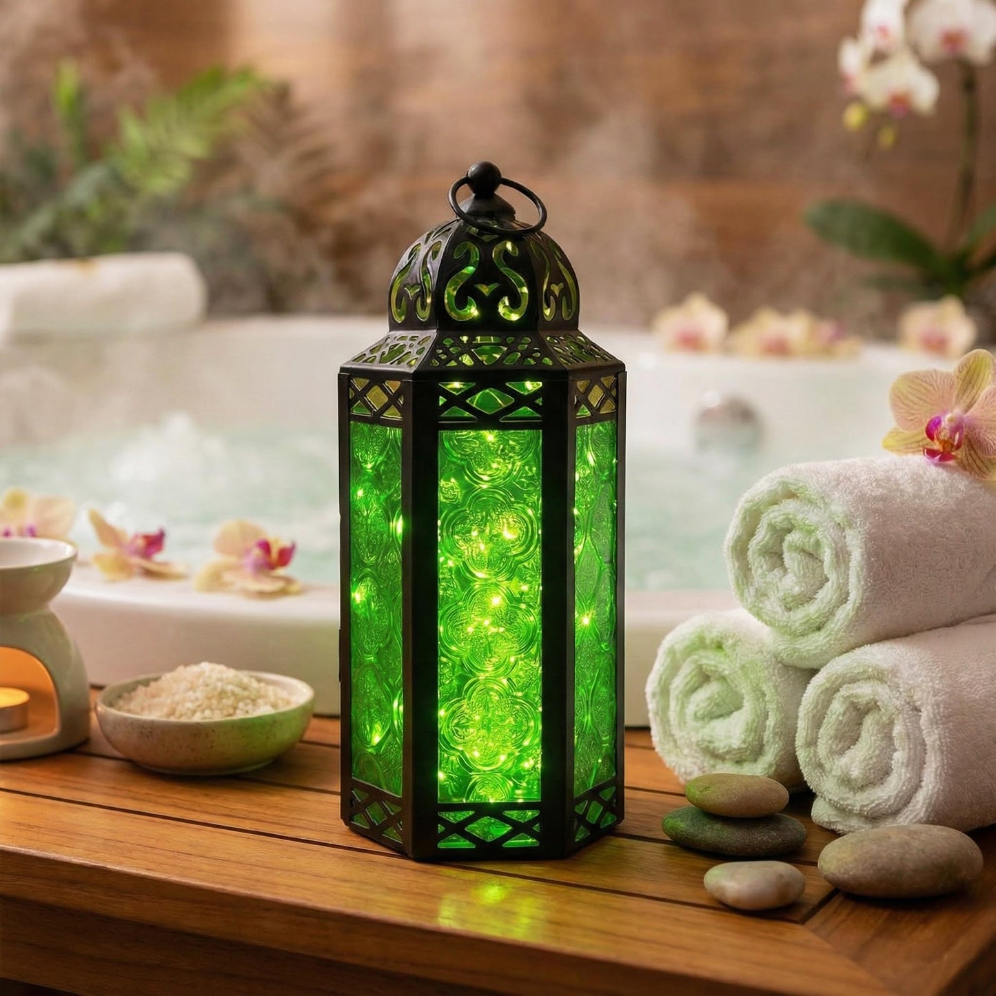 Vela Lanterns Decorative Indoor Fairy Light Candle Holder, Green, M