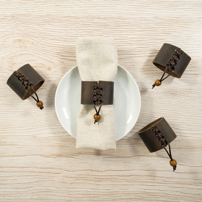 Hide & Groom, Set of 4 Napkin Ring Holders for Wedding Ceremonies, Dinner Parties, Adornment for Table Settings, Full Grain Leather, Handmade, Bourbon Brown