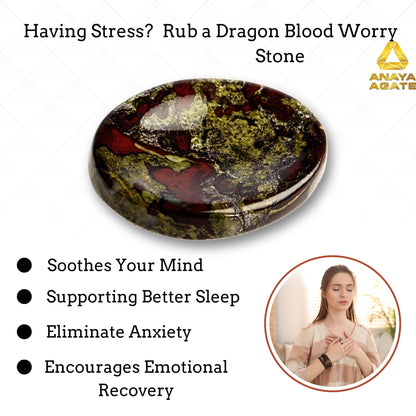 Anaya Agate Dragon Bloodstone Worry Stones Certified Crystal Thumb Worry Stone for Anguish, Relaxing and Soothing Balance Stones for Meditation Stress Relief Crystals and Healing Stones for Men, Women