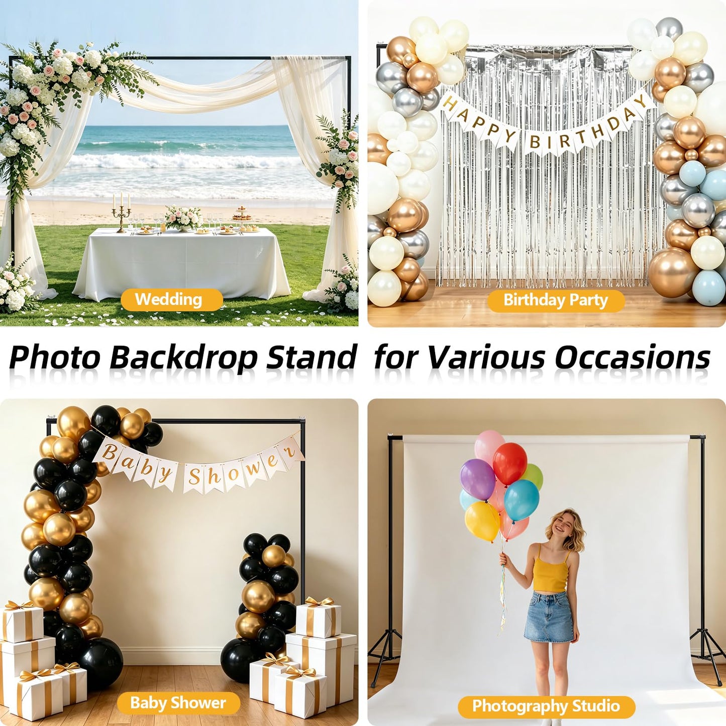 Backdrop Stand 10x7ft(WxH)- 7 Widths Photo Studio Adjustable Background Stand Support kit with Clamps,Carrying Bag for Party, Photo Booth, Banner, Events Decoration, Wedding, Photography
