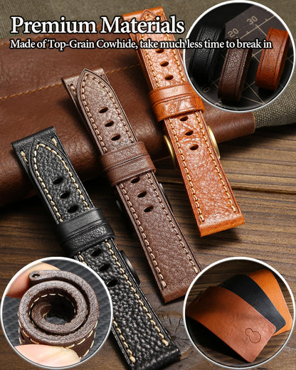 REZERO Leather Watch Straps, Italian Top Grain Leather Watch Band Replacements, Vegetable-Tanned Watch Bracelets for Men, Women 18/19/20/21/22/23/24/26mm