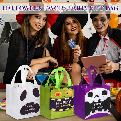 Chapou 90 Pcs Halloween Tote Bags Bulk Treat Gift Candy Goodie Bags with Handles Multifunctional Non Woven for Halloween Party Give Away