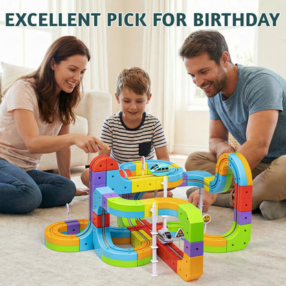 Wdebay klick Rail Electric Train Set 3D Magic Flexible Race Track for Kids 3 4 5 6 7 8 Years Old, Race Car Track with Anti-Gravity, Educational STEM LearningToy for Boys Girls Birthday