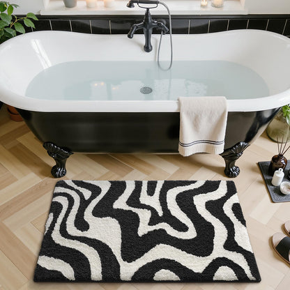 LUMI Non Slip Bathroom Rug Modern Aesthetic, Ultra Soft Absorbent Washable Bath Mats, Quick Dry Premium Floor Rugs for Shower, Tub, Black and White, 24x36