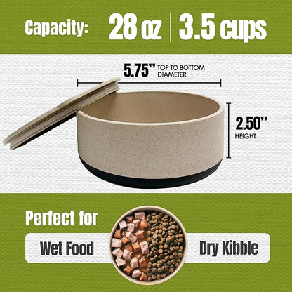 Palz&Co EcoBowl with Lid for Dogs & Cats, 28 oz Gray - Natural Bamboo Pet Bowl with Non-Slip Base, Pet Food and Water Dish, Dishwasher Safe