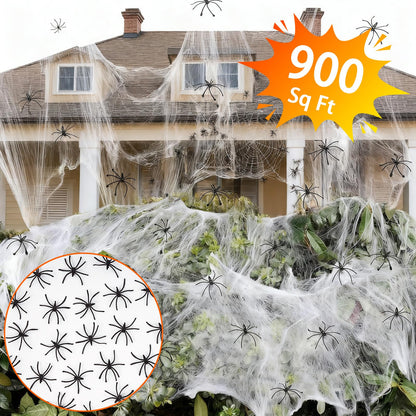 900 sqft Halloween Spider Webs Decorations with Extra Fake Spiders, Super Stretchy Cobwebs for Wall Indoor Outdoor Halloween Party Decor