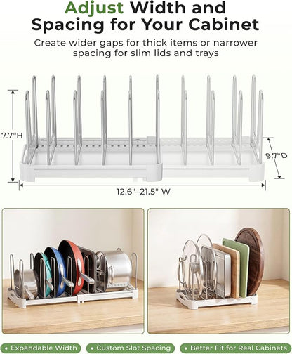 EVERIE Adjustable Bakeware Organizer Pot Lid Holder Rack for Pots, Cake Molds, Cutting Boards, Mats, Cookware, GS02SS, Pack of 2