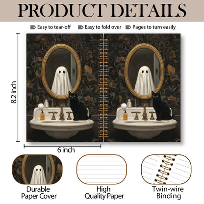 OINDADE Halloween Cute Ghost Notebook Journal, Dark Moody Black Cat Ghost Spiral Notebook, Fall Spooky Ghosts Notebooks Gifts for Women Men, Autumn Halloween School Office Supplies, 6x8.2In
