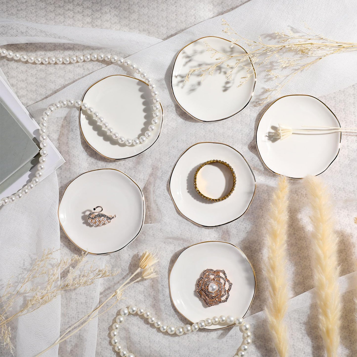 Shappy 24 Pcs Ceramic Ring Dish Bulk 4.5 in Small Jewelry Tray Porcelain Trinket Dish for Women Wedding Birthday Gifts(4.5 Inch,Round)