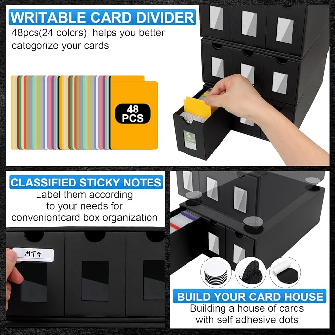 Trading Card Storage Box, 15000+ Cards Deck Box for MTG Commander, Trading Cards Organizer with 48 Card Dividers, Labels & Tapes, Visible Card Deck Boxes for MTG TCG PTCG Sport Cards