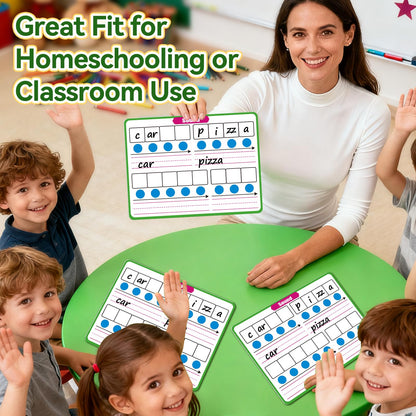 PraxiKidy 12 Pack Phonemic Awareness Dry Erase Flash Card,Phonics Games Science Reading Manipulative Speech Therapy Material Elkonin Box 1st Grade Classroom Must Haves Teacher Homeschool Supplies