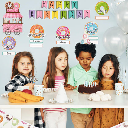 JarThenaAMCS 62 Pcs Donut Cut-Outs with Glue Points Happy Birthday Cutouts Sweet Donut Time Paper Cutting for Party Supplies Classroom Back to School Bedroom Bulletin Board Decor