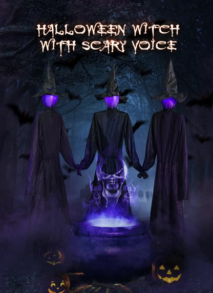 Halloween Decorations Outdoor 3PCS Light Up Witches Holding Hands Witches with Stakes, Scary Screaming Witches with Glowing Face, Creepy Halloween Party Props Decor for Yard Garden Outside Lawn Porch