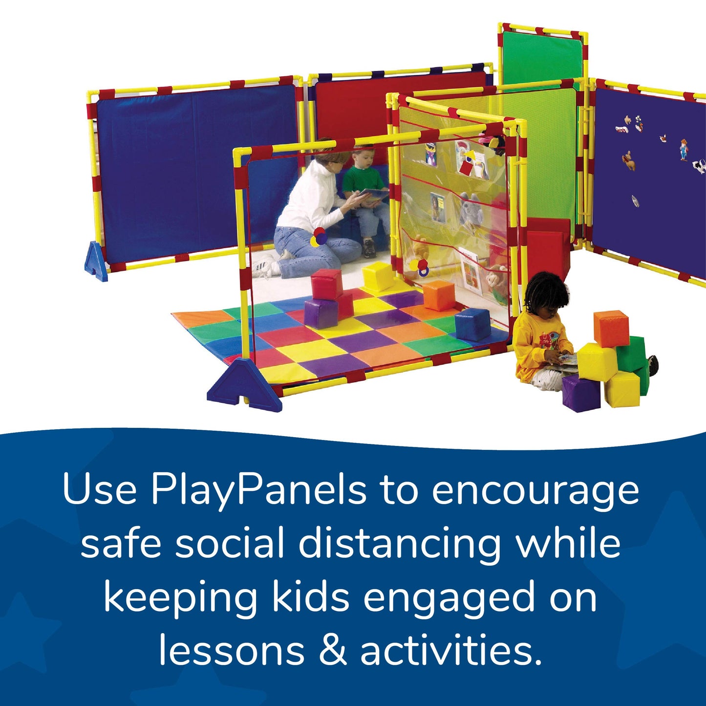 Children's Factory Replacement PlayPanel, Kids Room Divider Panel, Classroom Dividers, Free-Standing Partition for Daycare or Preschool, Cantilever Feet Not Included, Blue, Big Screen