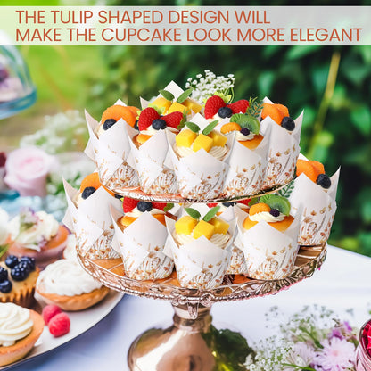 Maxdot 200 Pcs Fall Floral Tulip Cupcake Liners for Baking Autumn Wildflower Paper Muffin Baking Cups Flower Tulip Muffin liners Wrappers for Thanksgiving Baby Shower Wedding Birthday Party Decor