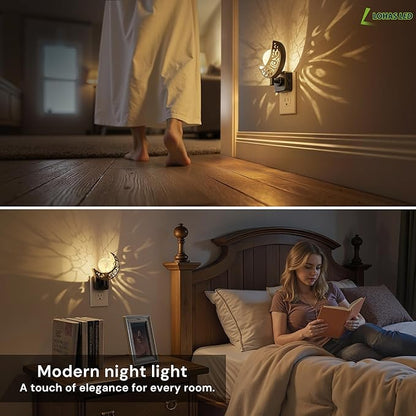 L LOHAS LED Night Lights Plug into Wall: Moon Sphere Decor Landscape Night Light, Dusk to Dawn Sensor Glass Globe Nightlight, 0-100LM Dimmable, for Bedroom Living Room Hallway