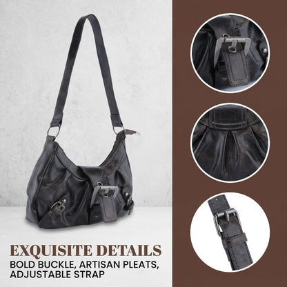 Perphy Shoulder Bag for Women Y2K Underarm Purse Retro Crescent Handbag with Belt Buckle 11.4 * 3.1 * 6.3 inches Coffee