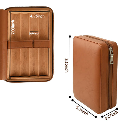 CIGAGROL Portable Cigar Humidor Travel Case, Leather & Wood Cigar Box with Humidifier for 6 Cigars, Ideal for Travel and Desktop Storage, Compact and Durable Design