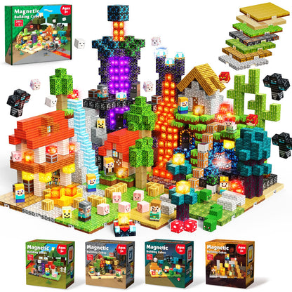 ToyUnited 4-in-1 Magnetic Blocks with 24 Light Up Blocks, 200PCS Magnetic Building Blocks with 8 Base Plates, Screen-Free Magnetic Building Cubes Toy, Christmas Birthday Gifts for Boys Girls Age 3+