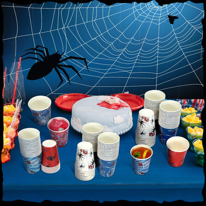 Teenyyou 100 Pcs 9 oz Spider Disposable Paper Cups Spider Party Decorations Red Blue Black Paper Drinking Cups for Hot Cold Wine Coffee Tea Beverage Holiday Birthday Wedding Home Party Supplies