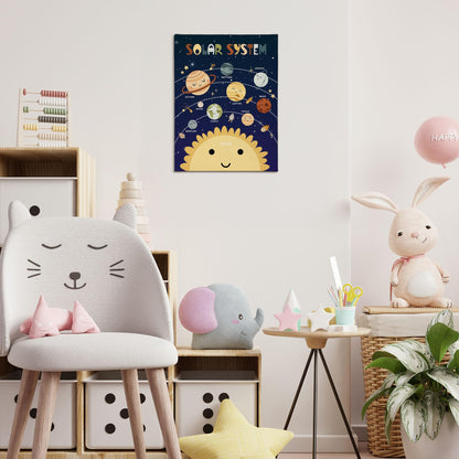 XINCEYWJ Solar Space Room Wall Decor, Solar System Astronauts Rocket Canvas Art Prints Framed, Space Room Decor, Retro Trendy Nursery Wall Art for Kids Girly Boys Toddler Room Classroom, 11x14 In
