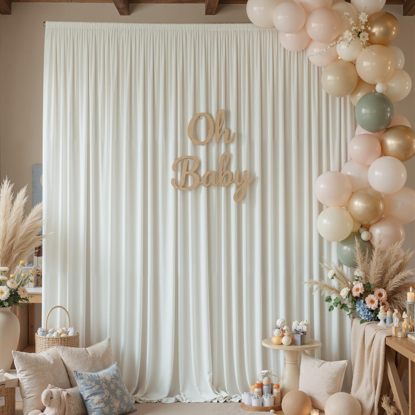 10x10ft Wrinkle Free Ivory Backdrop Curtains for Parties, 2 Panels 5x10ft Silky Polyester Photo Backdrop Drapes Back Drop Cloth Drapery for Wedding Birthday Photography Background