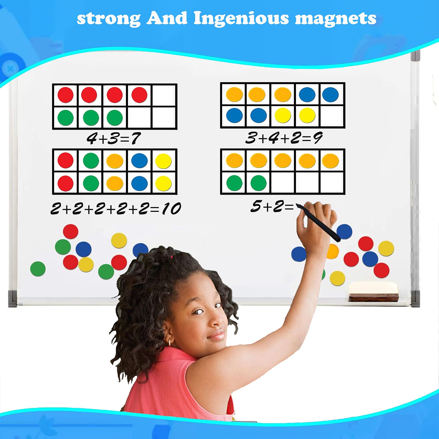 BAIVYLE Foam Magnetic Ten Frame Set for Toddlers - 5 Ten Frames with 55 Magnetic Counters | Math Manipulative for Addition, Subtraction & Number Sense | Classroom & Homeschool Supplies