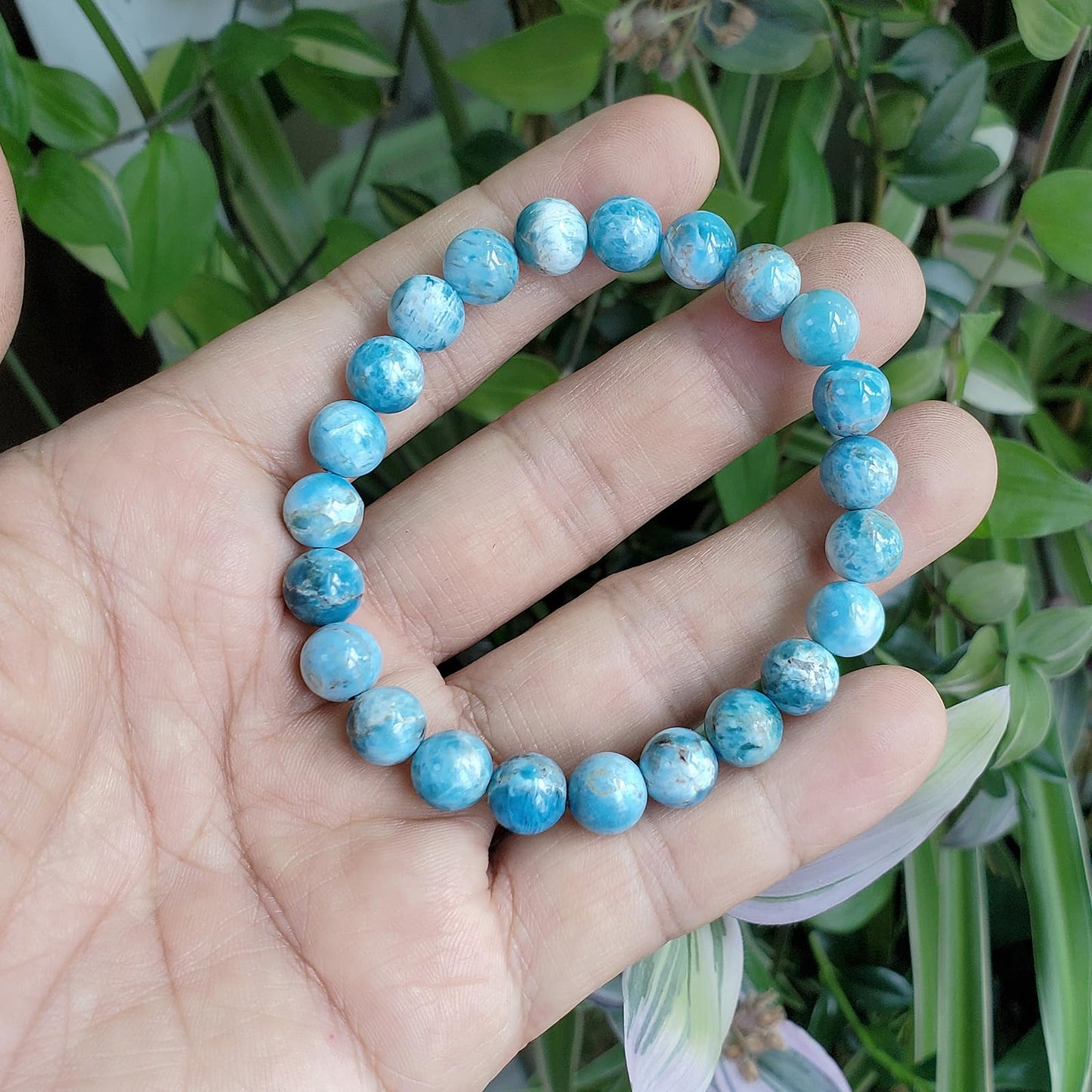 chengmu 8mm Blue Apatite Stretch Bracelet Round Stone Beads Semi Gemstone for Crystal Elastic Beaded Bracelet 7.5"