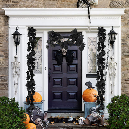 Black Maple Leaf Garland, 2PCS Halloween Artificial Hanging Fall Leave Vines, Fall Floral Garlands Thanksgiving Decor for Home Wedding Party (11.8FT)