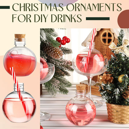 Jinei 30 Packs 8 oz Spherical Plastic Potion Bottles Ball Shape Sand Bottles Clear Plastic Cocktail Ornament Balls with Funnels for DIY Wedding Party Gift Crafts Decoration(Cork,Wooden)
