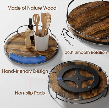 LLAMU 10'' Lazy Susan Organizer, Wooden Lazy Susan Turntable for Cabinet, Table Top, Kitchen, Pantry, Bathroom Countertop Organizer, 1 Pack