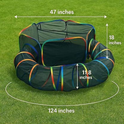 Portable Cat Enclosure - 2-in-1 Outdoor Catio with Tent & Tunnel, Foldable Playpen for Indoor Cats, Includes Storage Bag for Cats & Small Animals Rainbow Color