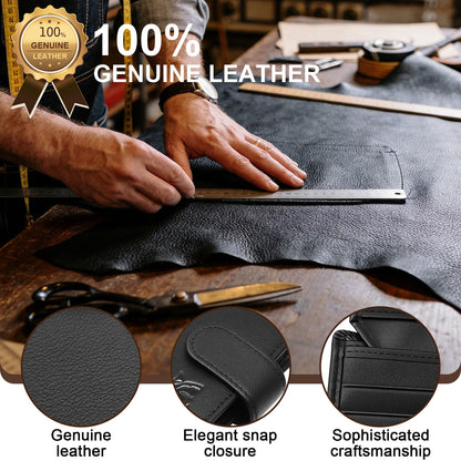 MS MOSHARK Full Grain Leather Wallet for Men Bifold,RFID Blocking,High Capacity with Coin Pocket,Durable Top-Grain Leather Business Wallet, Ideal Birthday Gift for Husband or Father