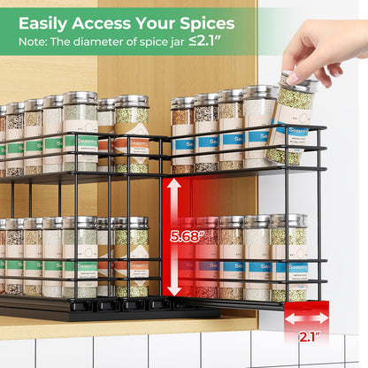 Pull Out Spice Rack Organizer for Cabinet, Slide Out Spice Racks, Easy to Install, 2.1''Wx10.35''Dx8.26''H, 3 Drawers 2 Tiers(Black)