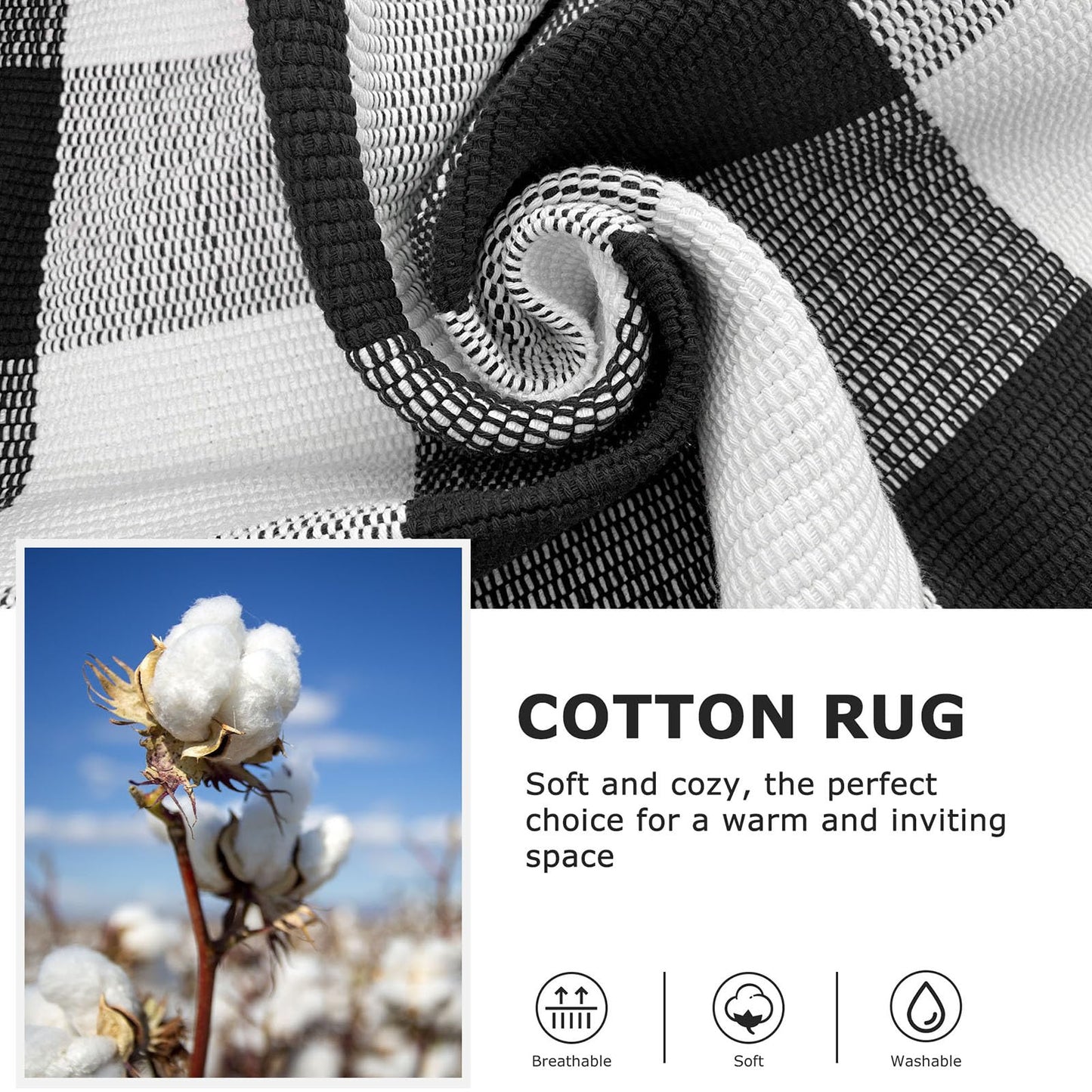 IOHOUZE Cotton Buffalo Plaid Check Rug Outdoor Doormat 27.5 x 43 Inches Washable Woven Outdoor Indoor Welcome Mats for Front Door/Farmhouse/Entryway/Home Entrance black and White Outdoor Rug