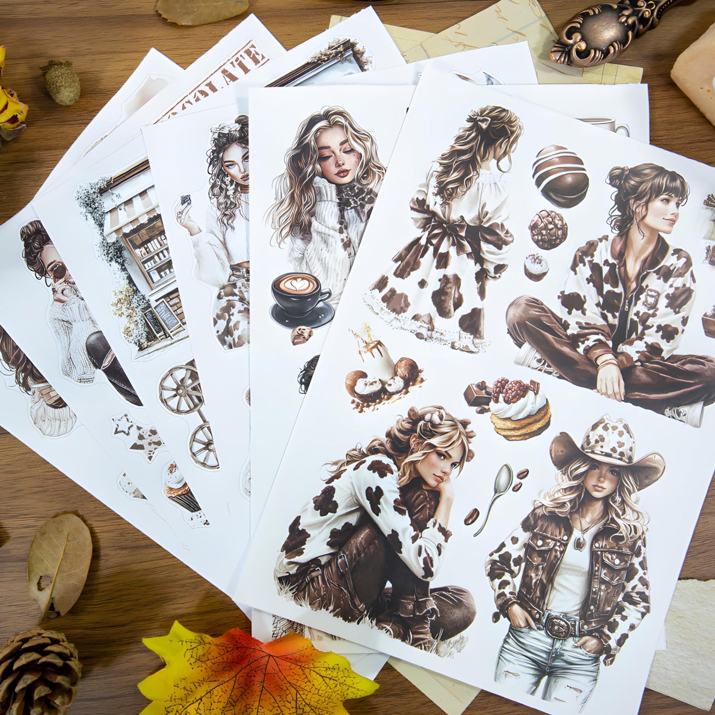 Snycler Chocolate Milk Coffee Theme Sticker Scrapbooking Supplies for Junk Journal, 20 Sheets PET Stickers - Vintage Journaling Stickers, Ephemera Sticker Book Pre Cut, Junk Journal Supplies, Planner