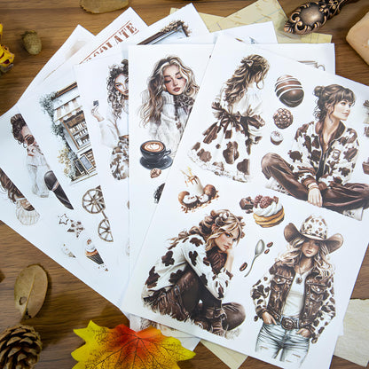 Snycler Chocolate Milk Coffee Theme Sticker Scrapbooking Supplies for Junk Journal, 20 Sheets PET Stickers - Vintage Journaling Stickers, Ephemera Sticker Book Pre Cut, Junk Journal Supplies, Planner